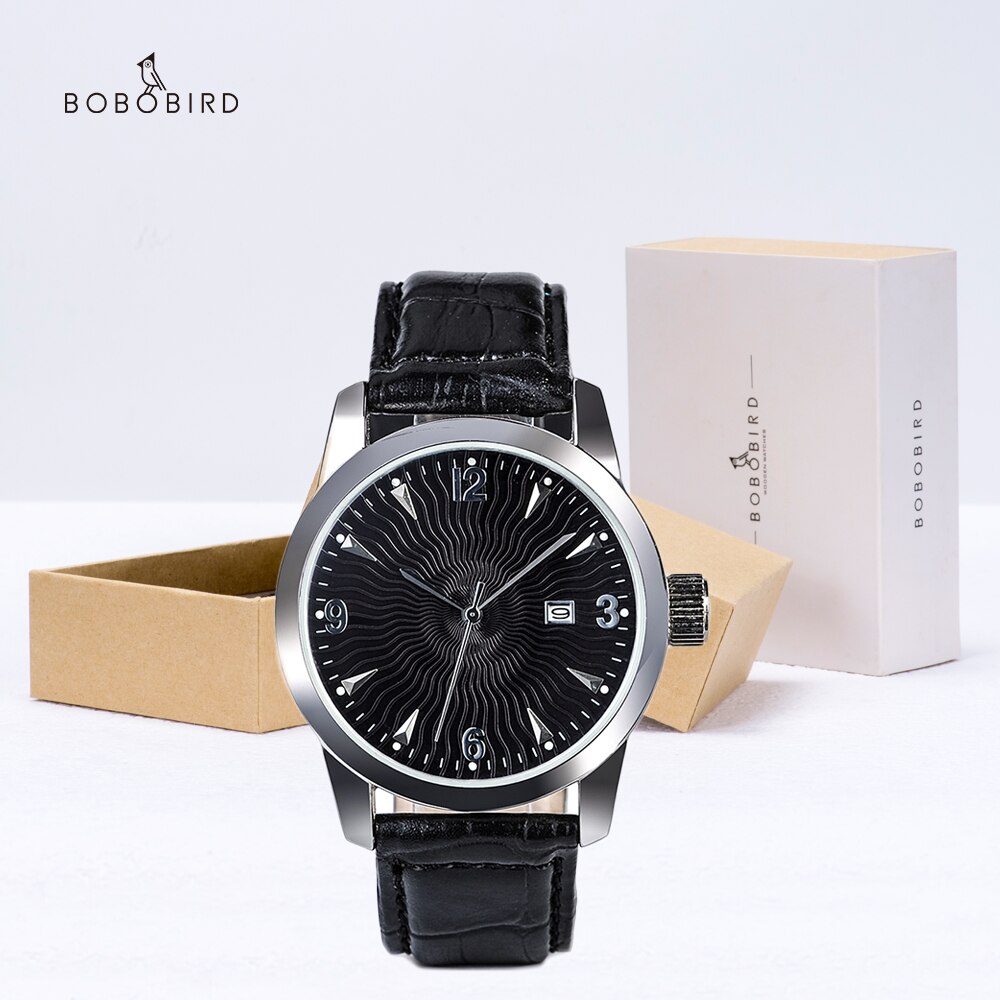 BOBO BIRD-reloj de madera para hombre, cronógrafo de cuarzo, con correa de cuero, caja de papel de: GQ010-1A
