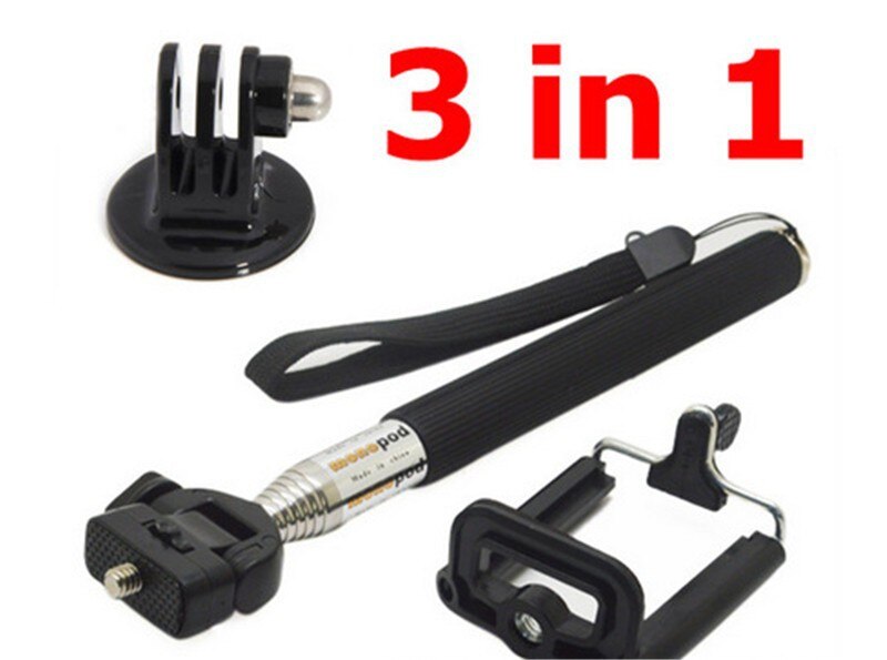 Zelfklevende, uitschuifbare, draagbare aluminiumlegering, flexibele telescopische monopod statiefhouder voor go pro hd hero 1 , 2 , 3 carmera