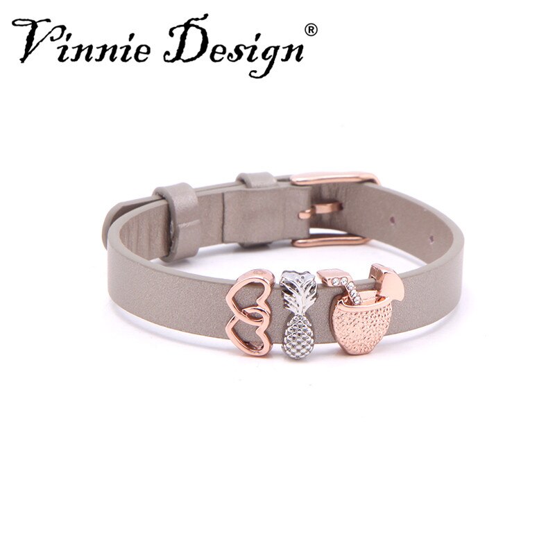 Vinnie design cor sólida pulseiras de couro wrap pulseiras com diy slide encantos jóias femininas: set 7