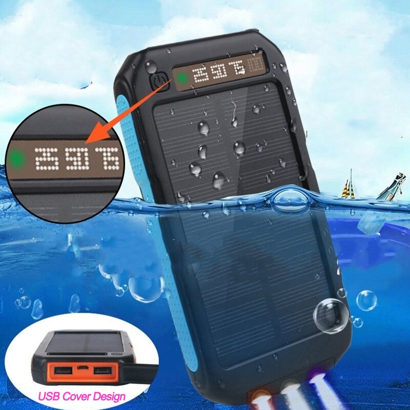 50000Mah Solar Power Bank Waterdicht 2USB Outdoor Emergency Backup Batterij Led Zaklamp Draagbare Oplader Mobiele Power Pack