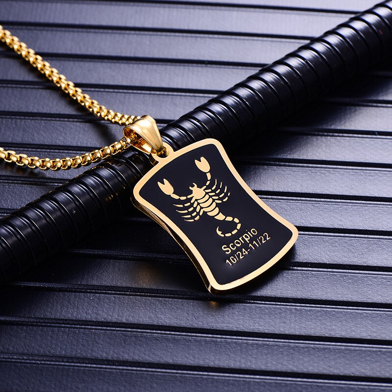 Zodiac sign 12 constellation pendant men necklace stainless steel male accessories gold simple silver necklace chain Square card: Y gold