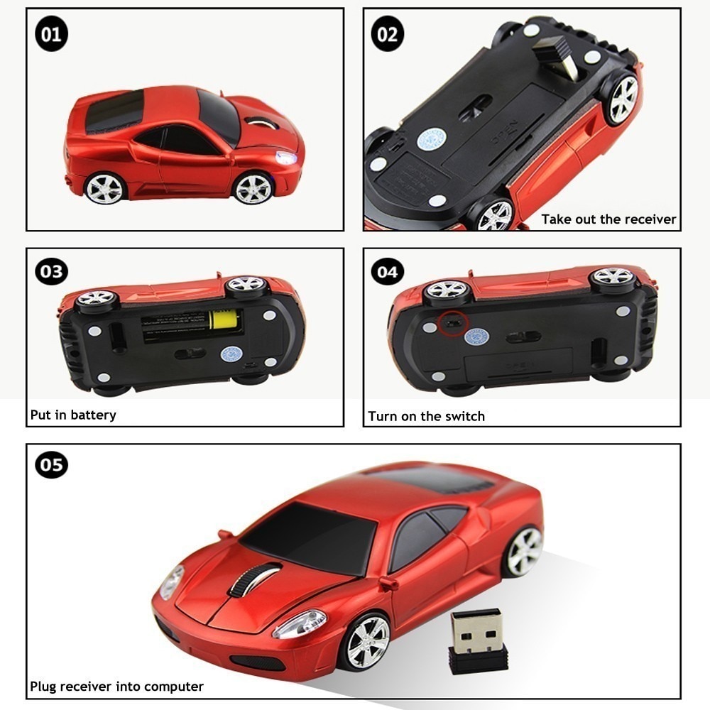 CHYI Wireless Car Mouse 2.4Ghz Ergonomic Optical Computer Mause Mini Portable 3d Cartoon Auto Gaming Maus Usb Mice For Laptop