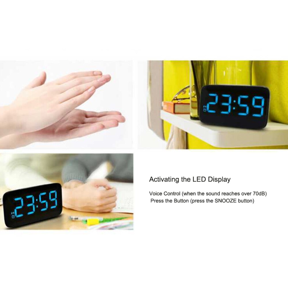 Electric Alarm Clock Digital LED Display Voice Control Snooze Night Backlight Clocks