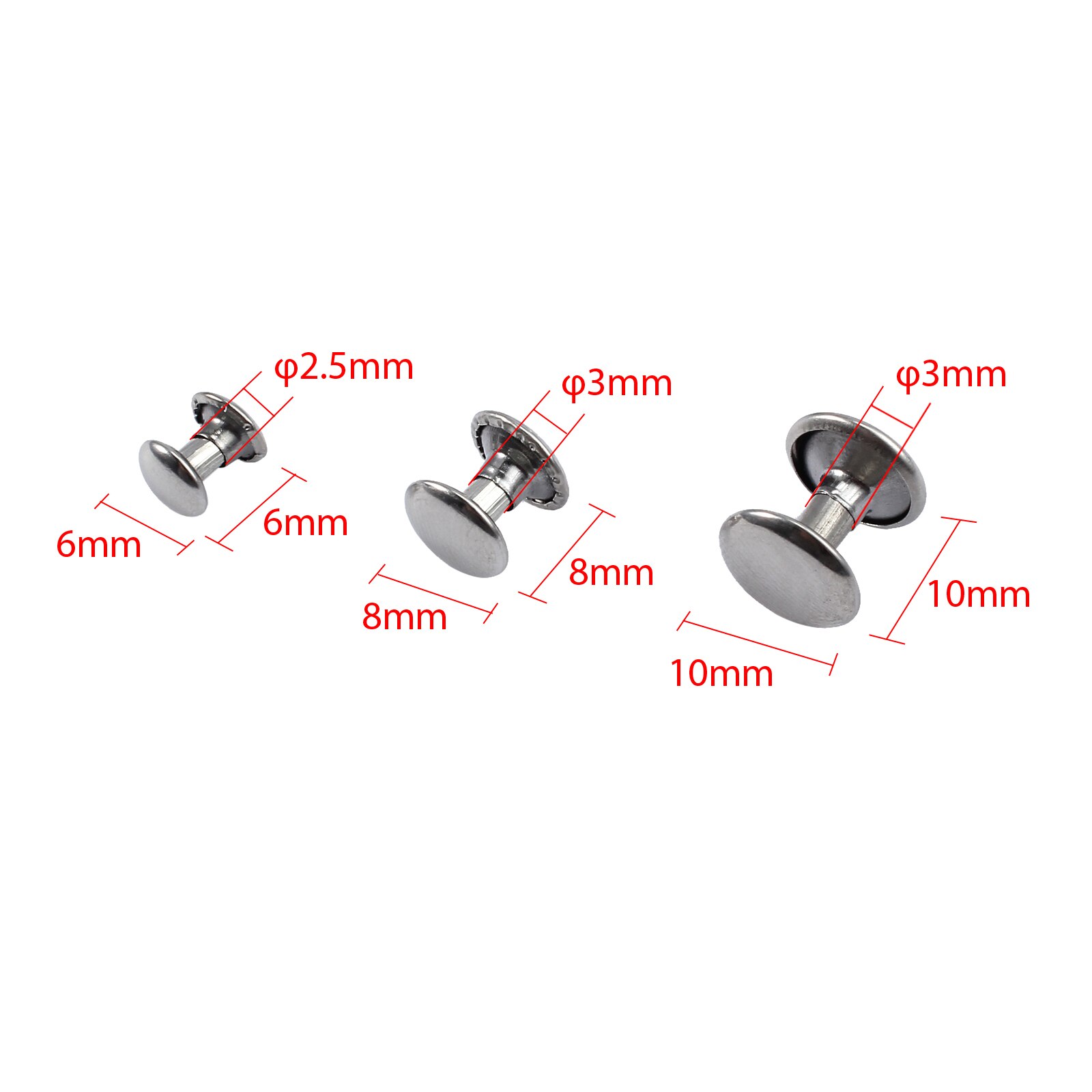 Proster 300 paires de Rivets tubulaires | En argent deux pièces Double capuchon, cuir Punk artisanat réparation 6/8/10mm pointes pour cuir en papier rivets