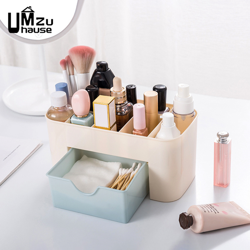 Cajas de almacenamiento de cosméticos, organizadores de maquillaje, Hogar, baño, dormitorio, artículos de tocador, organización, baño, pared de habitación, separador de cajones: Azul