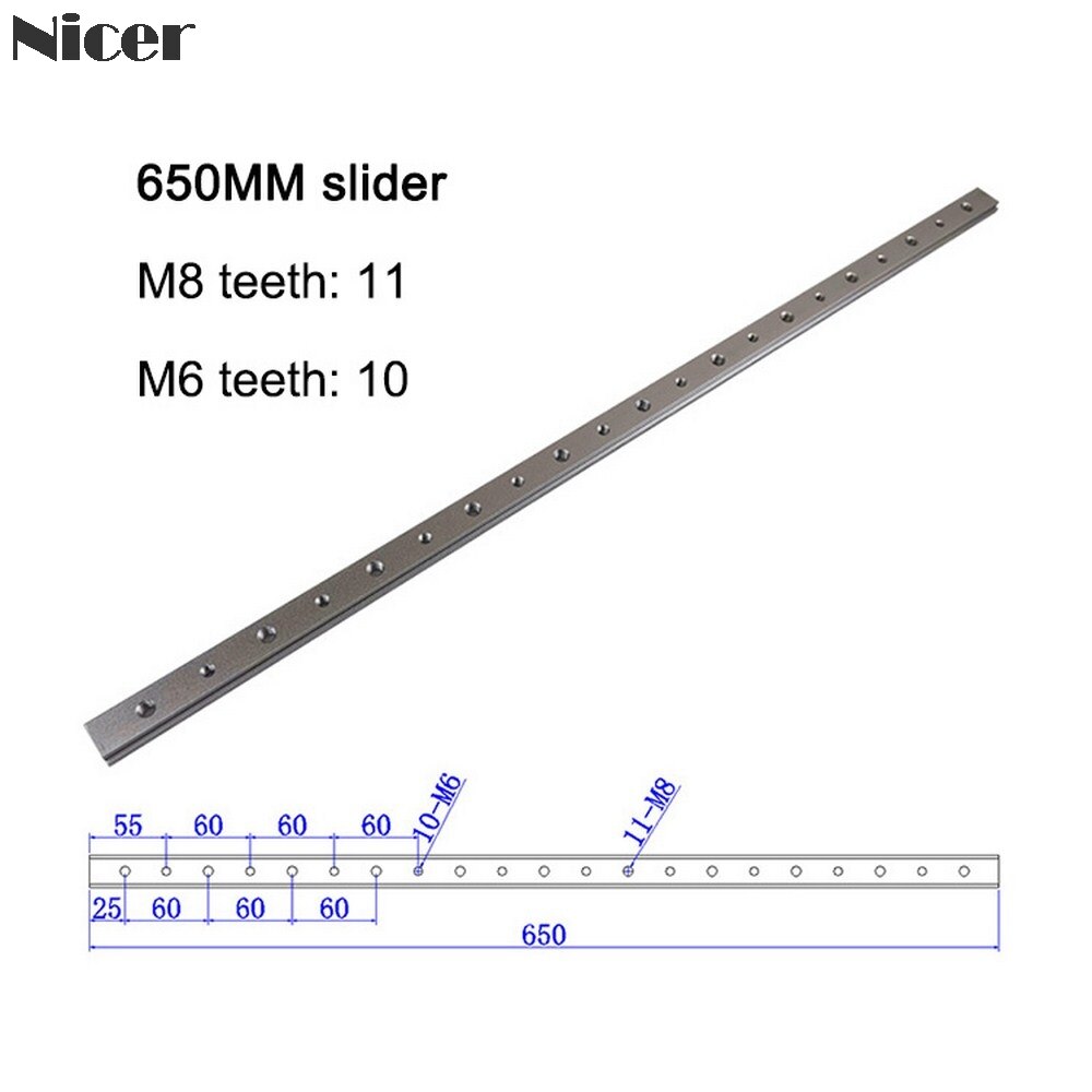 Écrou coulissant t-track M6/M8 en alliage d'aluminium, écrou à fente en T pour gabarits de Type 30/45, fixation par vis, outils pour le travail du bois: 650mm slider