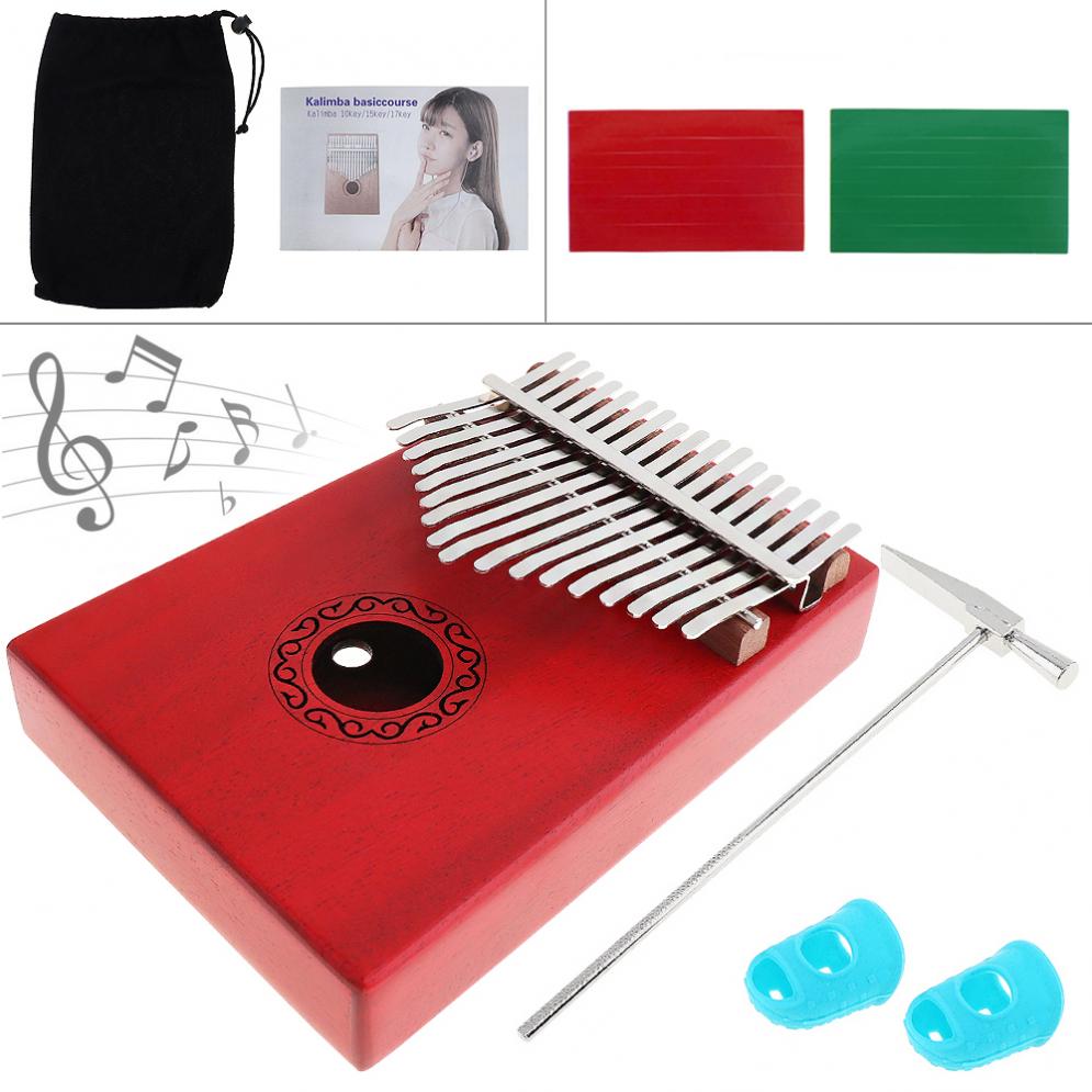 17 touches rouge Kalimba simple conseil acajou doigt pouce Piano Mbira Mini clavier Instrument de musique avec accessoires complets