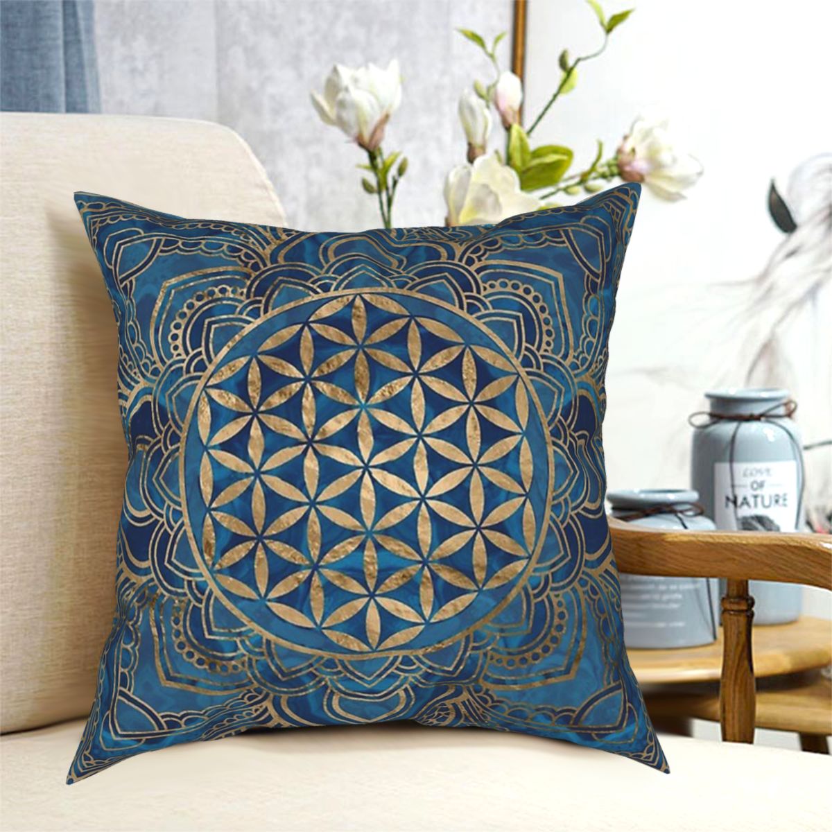 Lotus mandala pudebetræk boligindretning mønster boheme boho puder pude til hjemmet polyester dobbeltsidet print