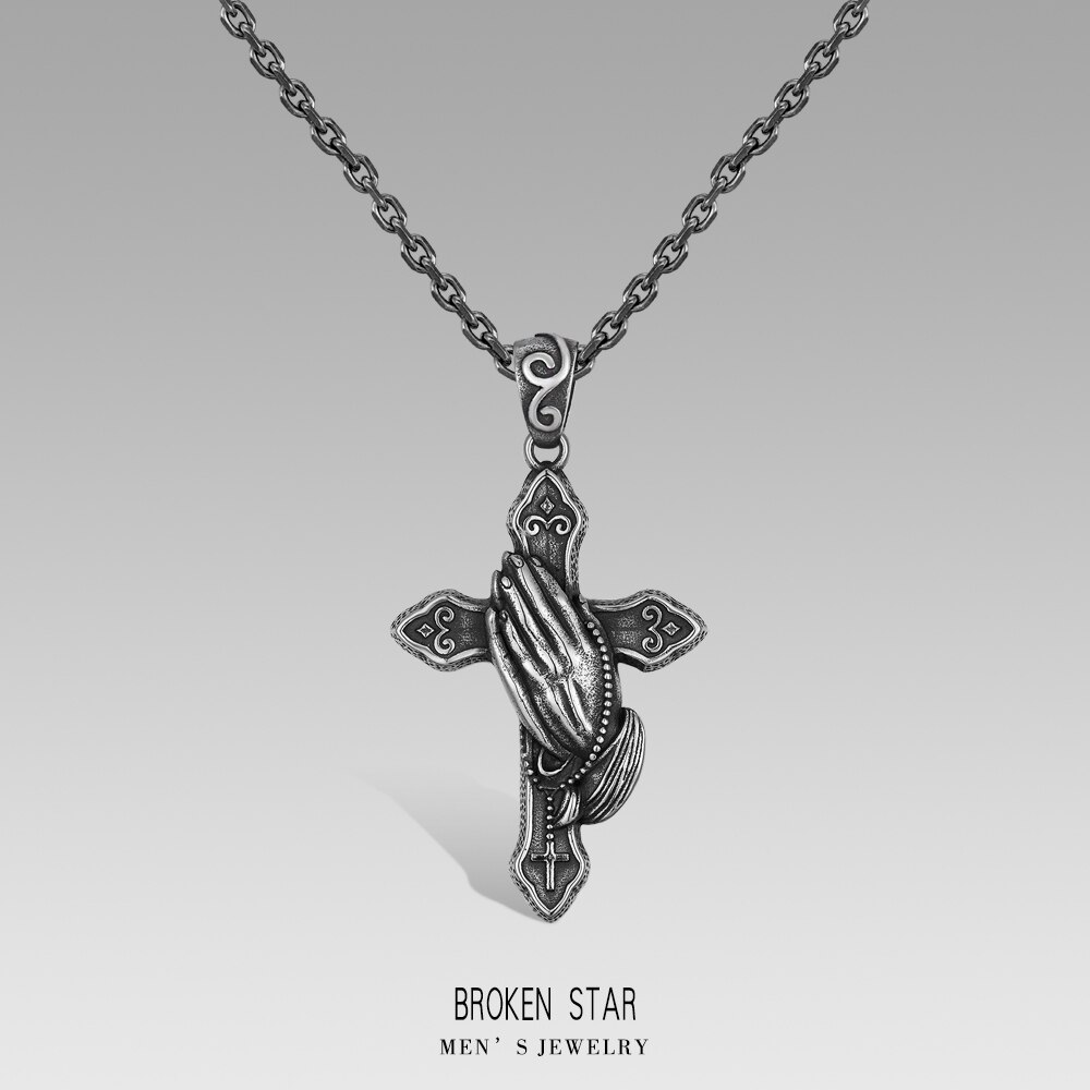Queen Of Glory Hand Cross Pendant Necklace 316L Stainless Steel Love Hand By Hand Charm Chain The Couple Jewelry