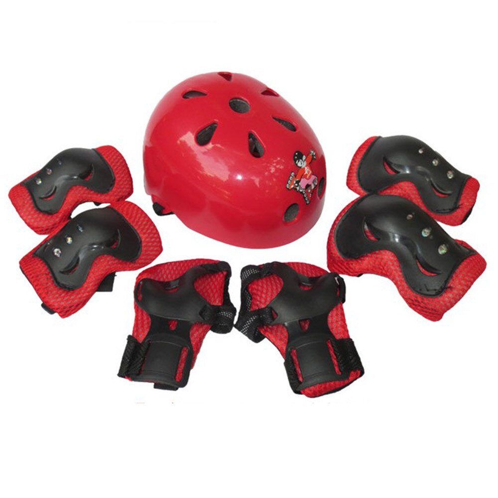 7 pcs Kid Kind Zelf Balanceren Fiets Roller Knie Elleboog Pols Helm Pad Kid Kind Self Balancing Fiets Roller knie Elleboog: Red 