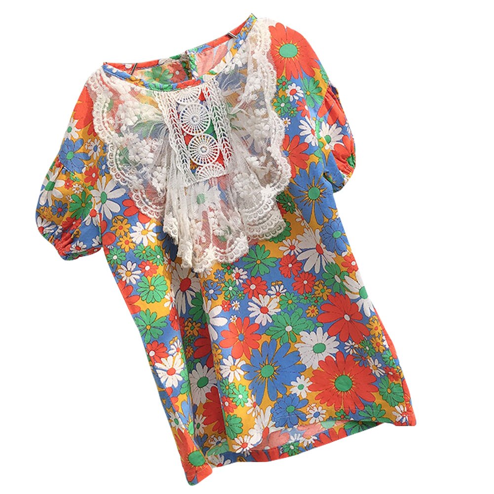 Modieuze bloemenjurk met korte mouwen voor meisjes, eendelig voor peutermeisjes