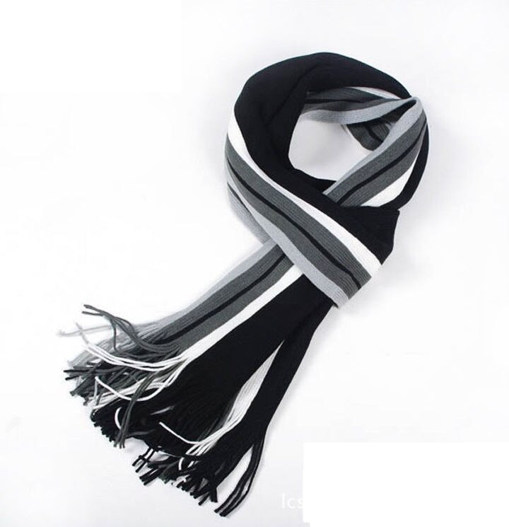 Men Classic Cashmere Scarf Winter Warm Soft Fringe Striped Tassel Shawl Wrap striped scarf men scarves: Black