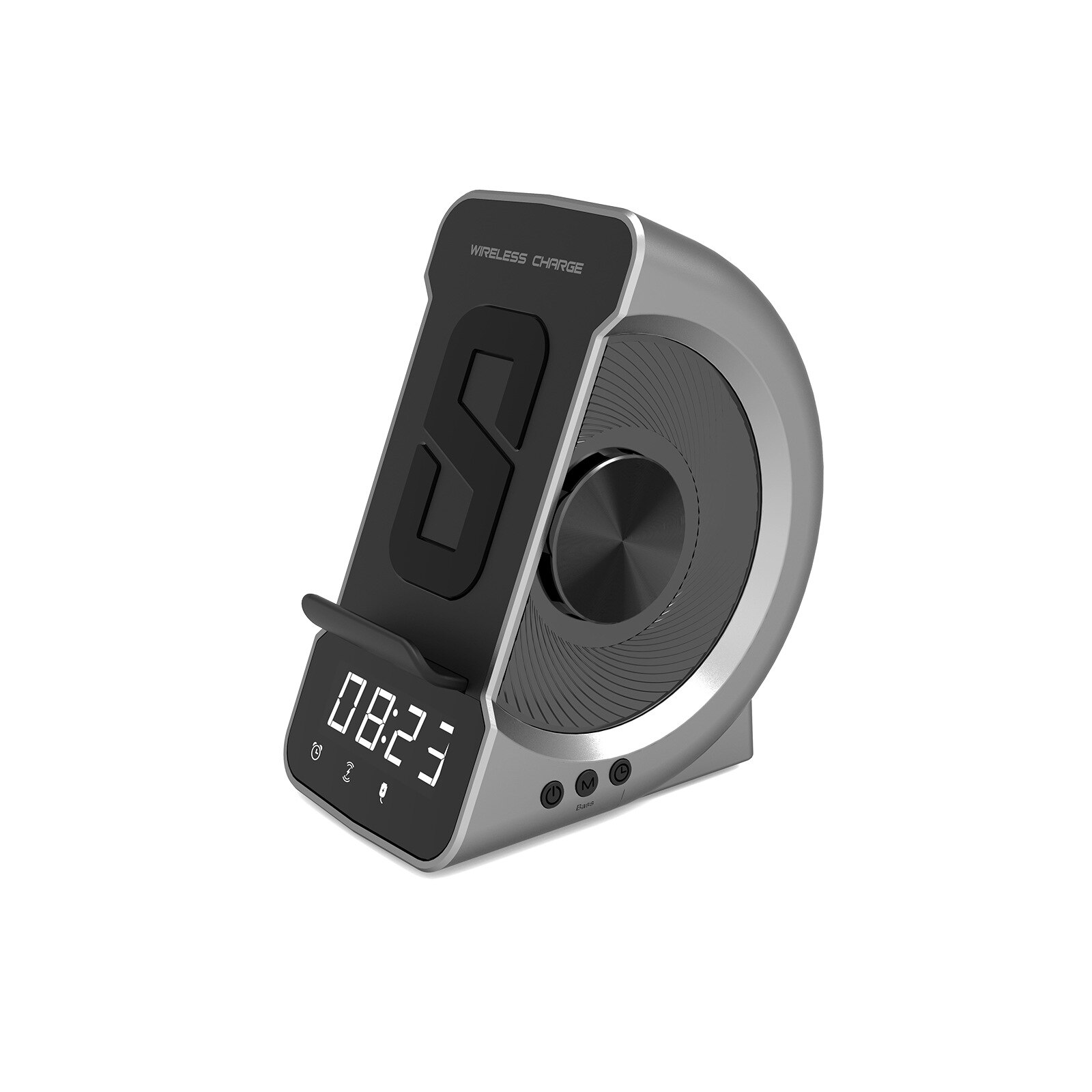 3 in 1 night wireless charger wireless charger bluetooth speaker clock alarm function phone stand hands-free calling: Gray