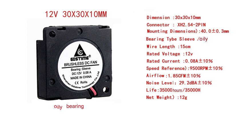 1 Pc 30 Mm 3D Printer Fan 5V12V 24V 3010 Blower Printer Cooling Accessoires Dc Turbo Ventilator Radial fans 30*30*10 Mm: 24v oily bearing
