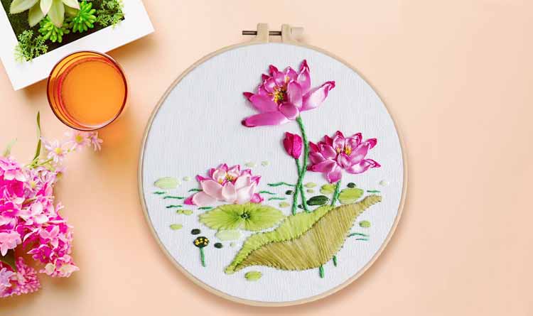 Kit de bordado de cinta con de flores, kit de costura de punto de cruz para principiantes, manualidades DIY, arte de coser hecho a mano, decoración de pared para el hogar: B