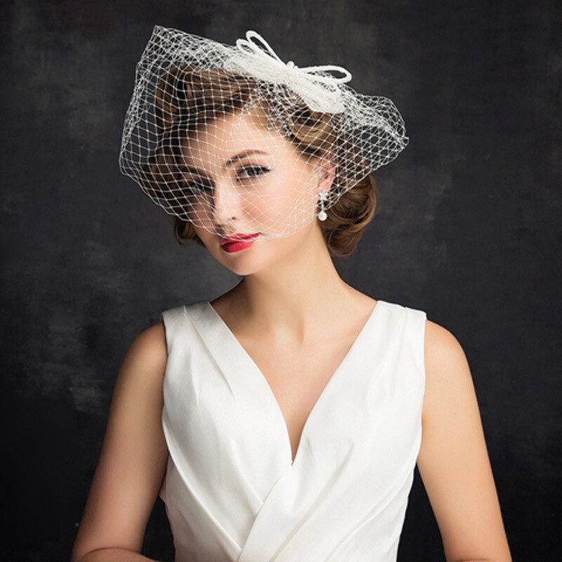 Noeud blanc mariage cage à oiseaux voile visage voiles filet visage mariage voile mariage Acsessoire pour cheveux Accesorios De Boda