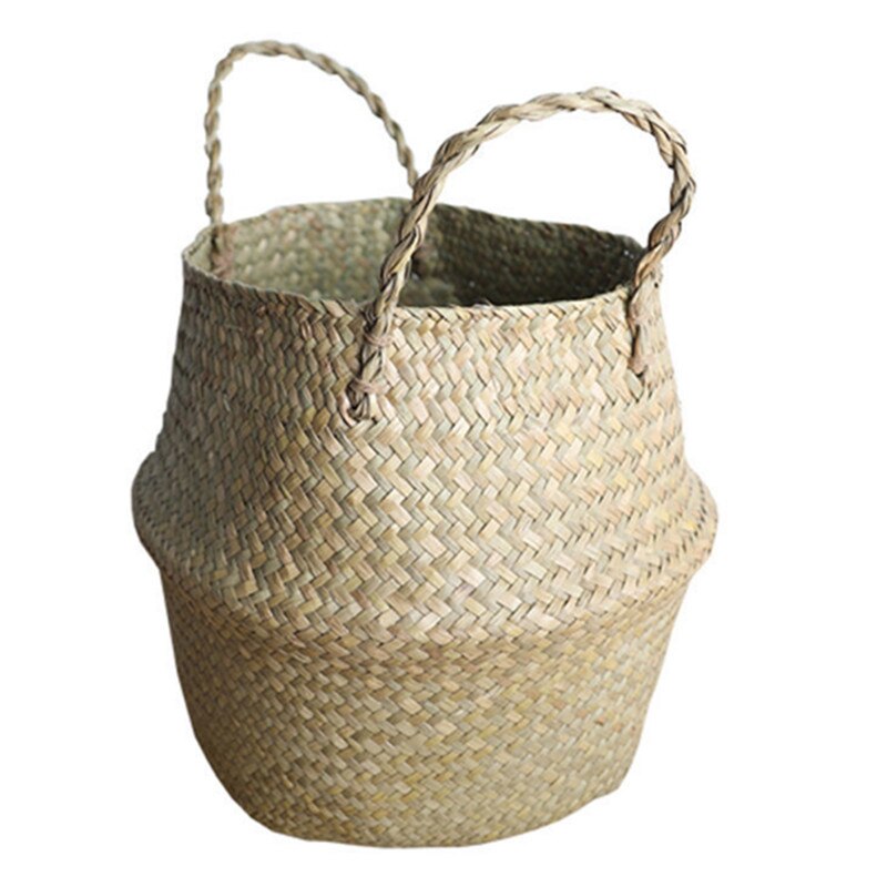 Handgemaakte bamboe opbergmand rotan hangende bloempot bloemenmand tuin bloemenvaas hangmand rieten buikmand: Primaire kleur / 27 24 21cm