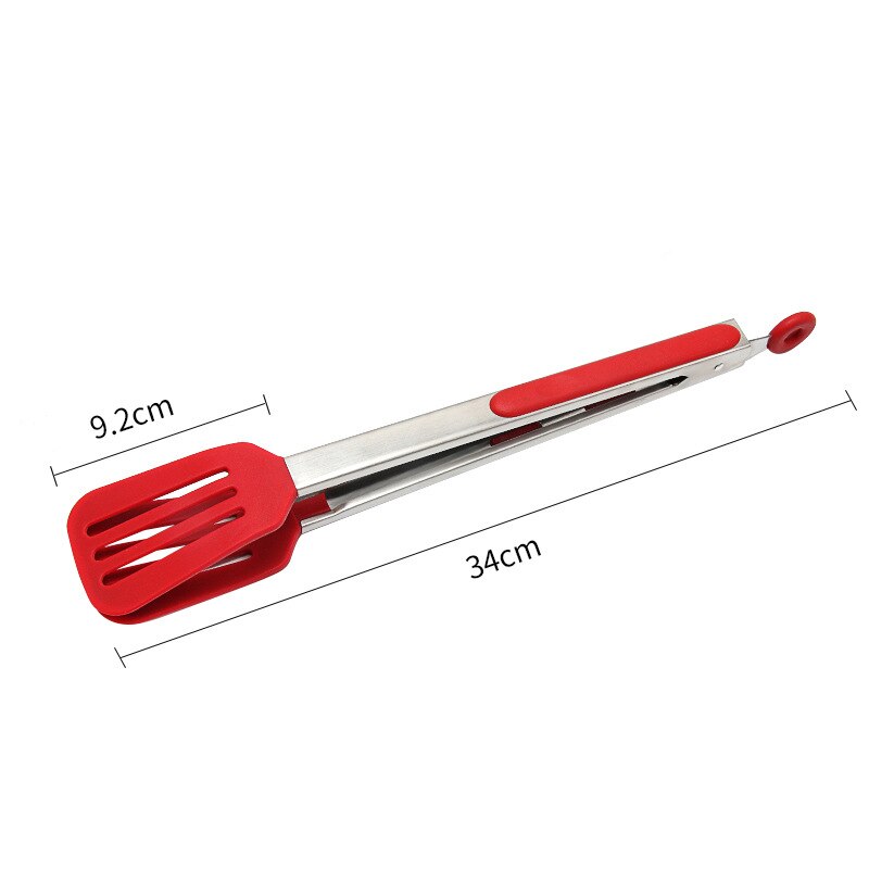 9/12 Inch Cooking Tongs Steak Clip Stainless Steel Handle Kitchen Silicone Bread Serving Tongs Heat Resistant BBQ Grill Tongs: 12 Inch Red