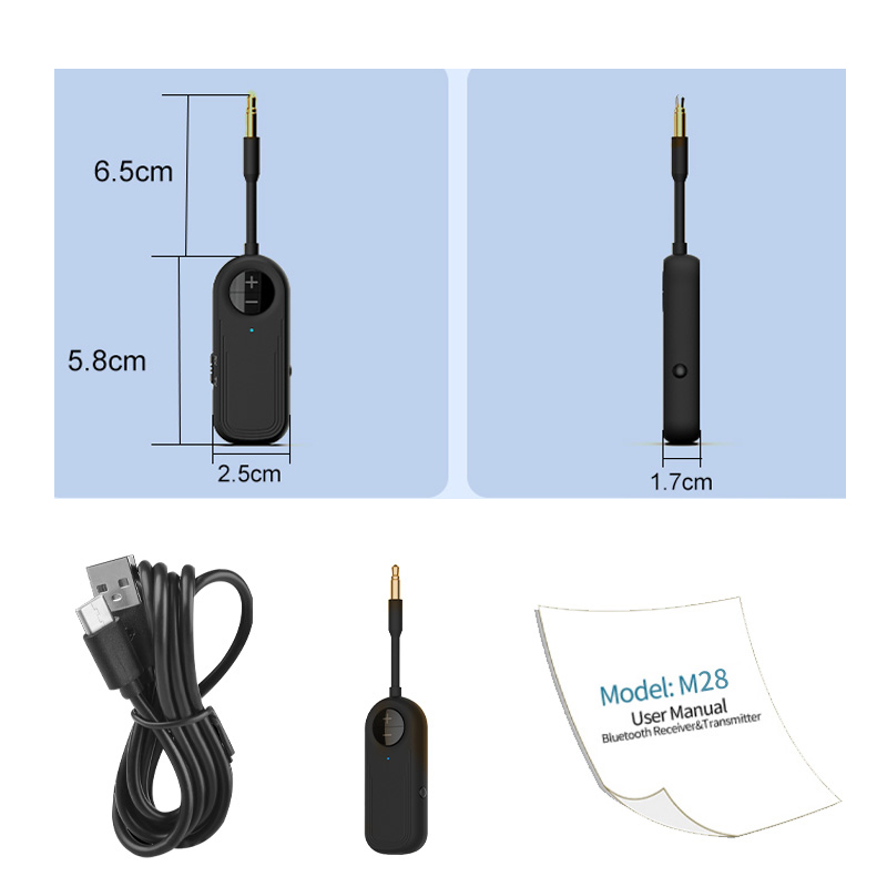 Trasmettitore ricevitore audio Bluetooth 5.3 3.5MM AUX con microfono Adattatore wireless per musica stereo per autoradio Cuffie PC TV Altoparlante