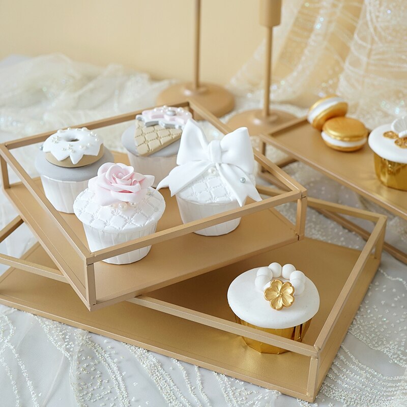 Champagne gold tray 1 piece cake tools fondant dessert home decorations sweet table fitting Storage Holders &amp; Racks