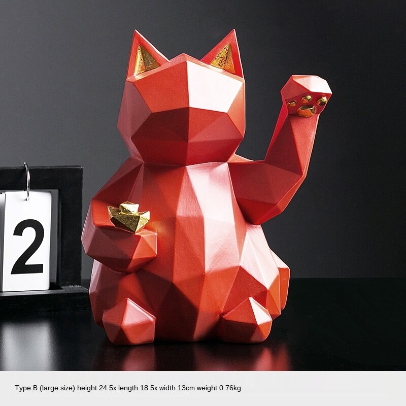 Harts skulptur lycklig katt dekoration modern heminredning staty: Röd / 18 x 13 x 21.5cm