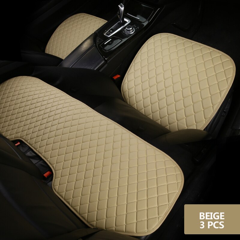 Auto Bekleding Universele Pu Lederen Auto Stoelhoezen Bescherming Auto Zetels Kussen Pad Matten Stoel Protector Interieur Accessoires: Beige 3pcs