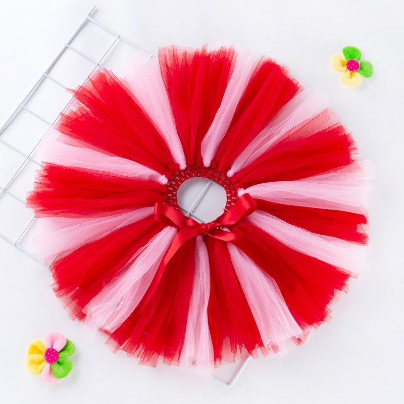 Bebê meninas sortidas cores artesanal malha tutu saias para crianças festival de natal aniversário curto pettiskirt roupas 0-2y: Red Pink