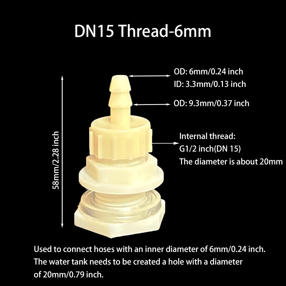 2Pcs Water Tank Hose Connector G1/2 inch DN15 Thread Outlet Plastic Poultry Pet Farming Pagoda Joint Coupling Irrigation: black