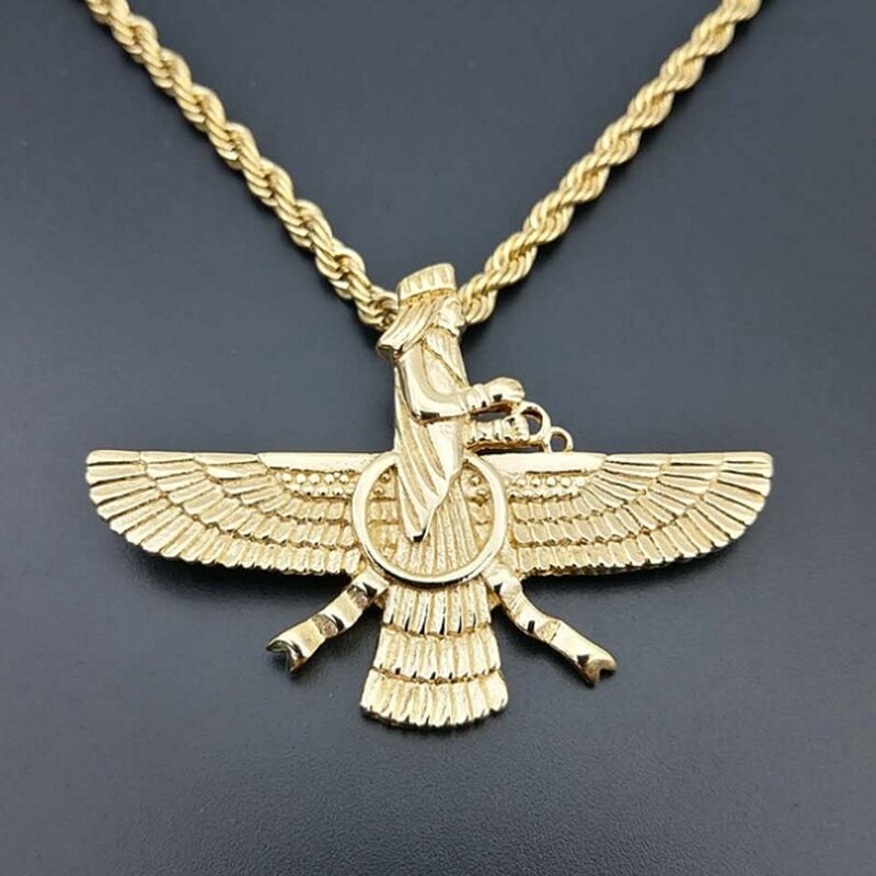 Personality Trend Punk Style Gold Ahura Mazda Light and Fire of Truth Zoroastrianism Men's Amulet Pendant Necklace: Default Title