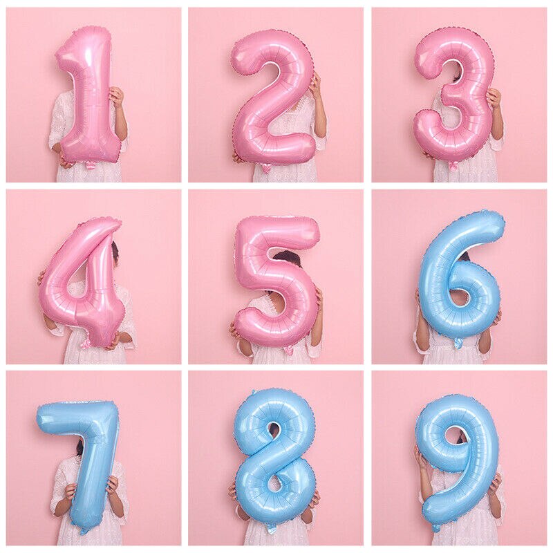 32" Number Pearl Pink Blue 0-9 Foil Balloon Numbers Helium Balloons Birthday Party Decor