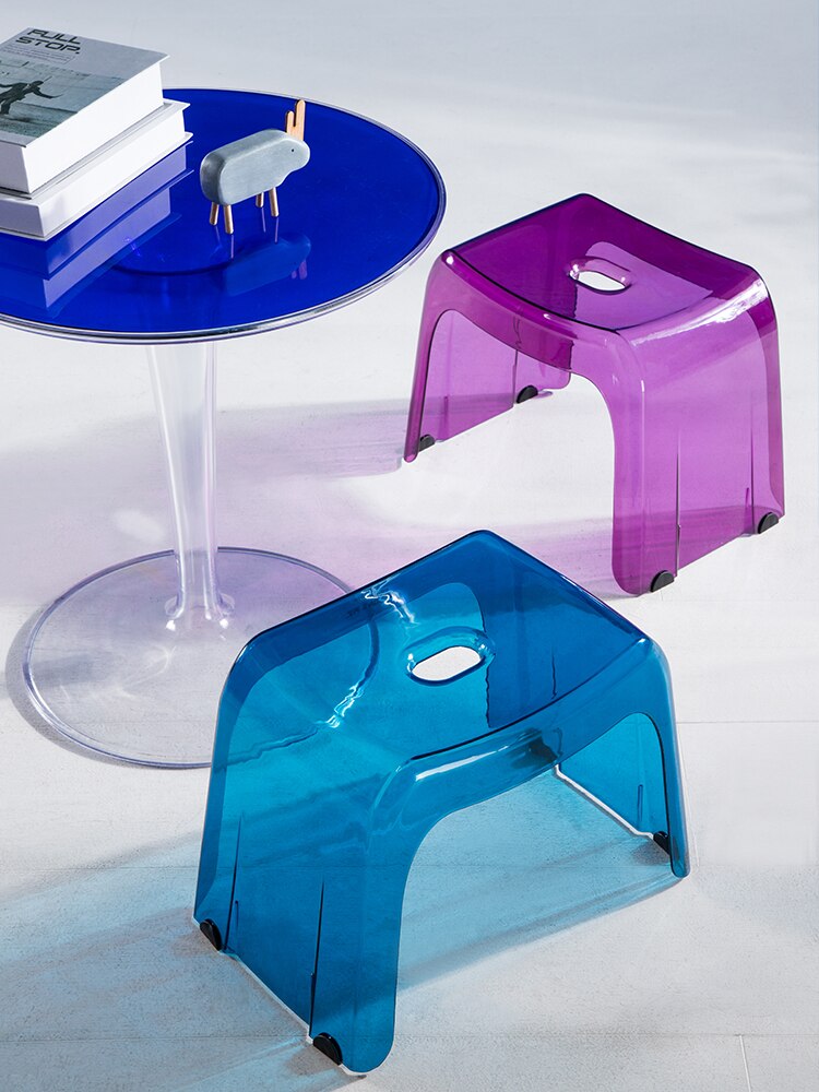 Moderne Eenvoudige Kleine Kruk Huishouden Woonkamer Transparante Lage Kruk Creatieve Kristal Kruk Plastic Kleine Bench Antislip Bathro