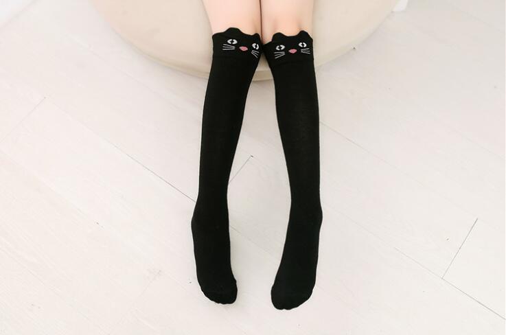 Herbst mädchen kätzchen Ebene Strümpfe mädchen oberschenkel Knie Socken halb socken Ebene 10 Arten 43CM 4-15Jahre TZ05: Schwarz Katze