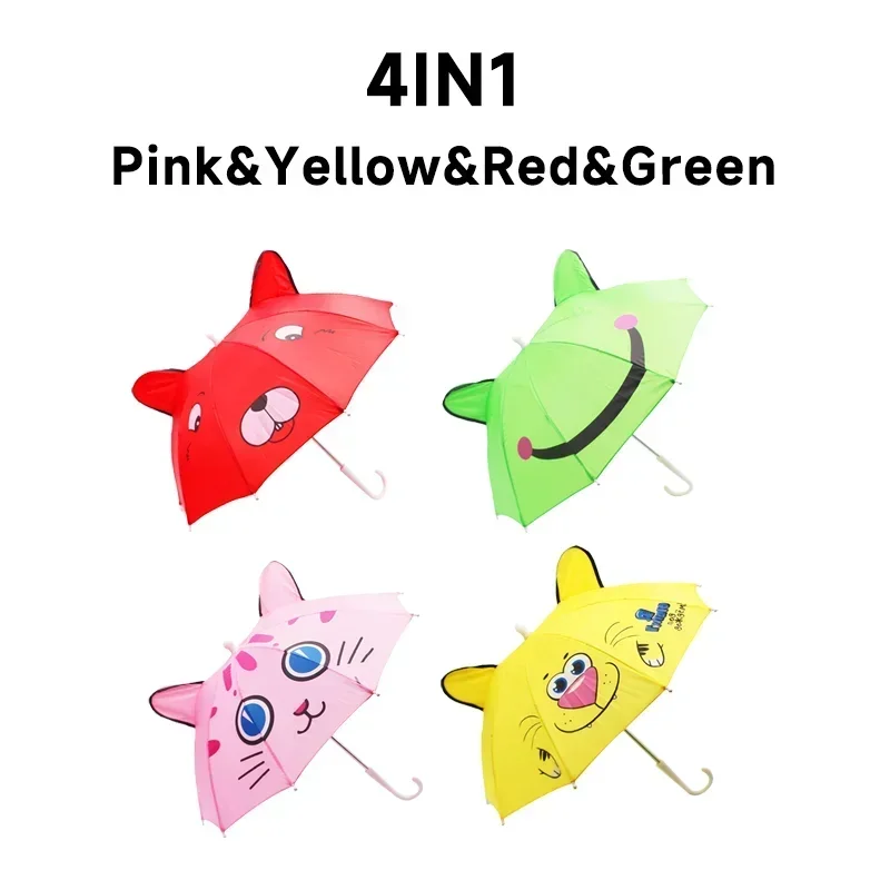 Paraguas de dibujos animados para niños de 1 a 3 años, paraguas de animación con mango largo, modelado de orejas 3D, paraguas para niños y niñas: violet