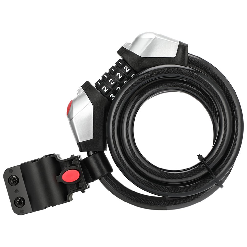 BG-0515 Bicycle Anti-theft 4-digit Code Lock With Light Alloy Core Lightweight Security Lock Bicycle Part Accessory: 1.5m