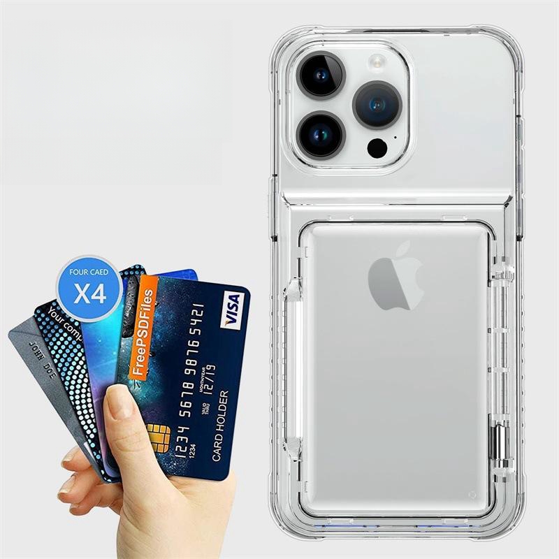Funda de teléfono con tarjetero para iPhone 15, 14, 16, 13, 12, 11 Pro Max, funda transparente con soporte para iPhone15 15pro Max