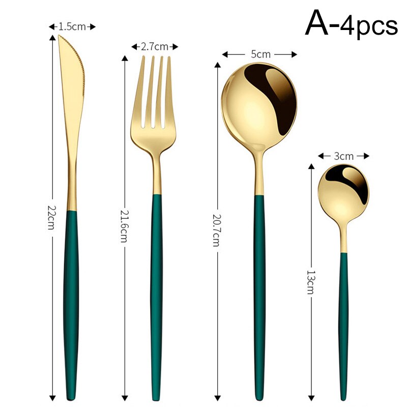 4Pcs Dinnerware Set Stainless Steel Cutlery Set Mirror Silverware Knife Fork Spoon Tableware Flatware Set Kitchen Party Utensils: A