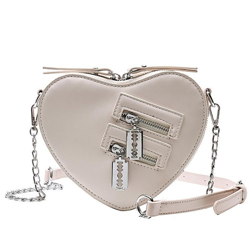 Women Red Heart Shape Shoulder Bag Korean Style Ladies Chain Crossbody Bag Purse And Clutch Bag Pu Leather Bag: White