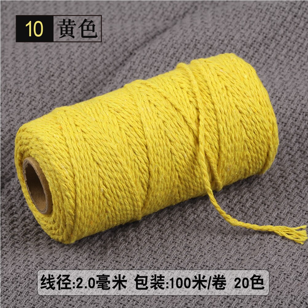 2mm Thick Cotton Cord Rope Thread Yarn Crochet Macrame Cotton Cord Reel 100M: Yellow