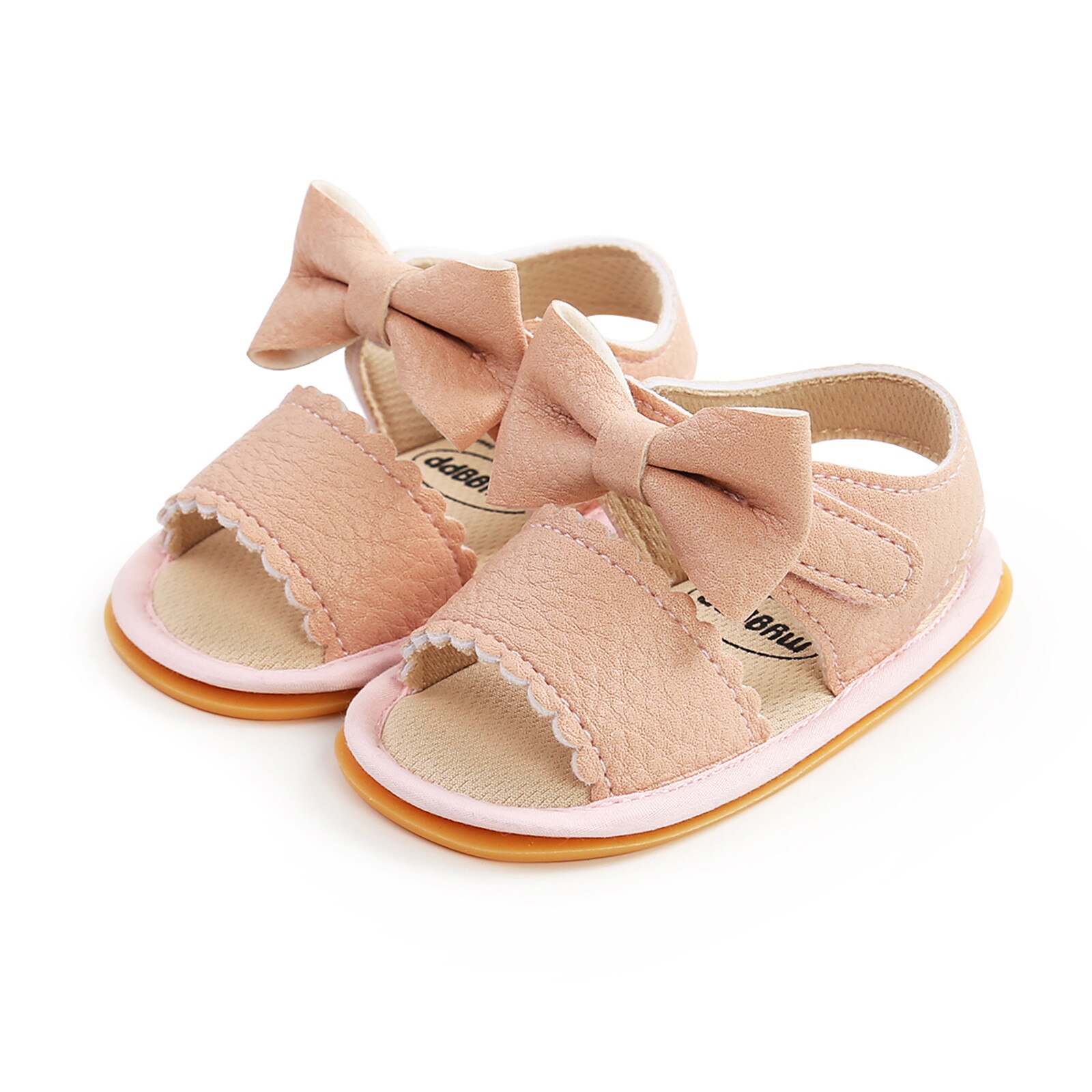 Baby Shoes Newborn Boys Girls Bow Sandals Soft Non-Slip Rubber Sole Summer Flat Walking Toddler Shoes Infants Kids Baby Sandals: Pink / 12
