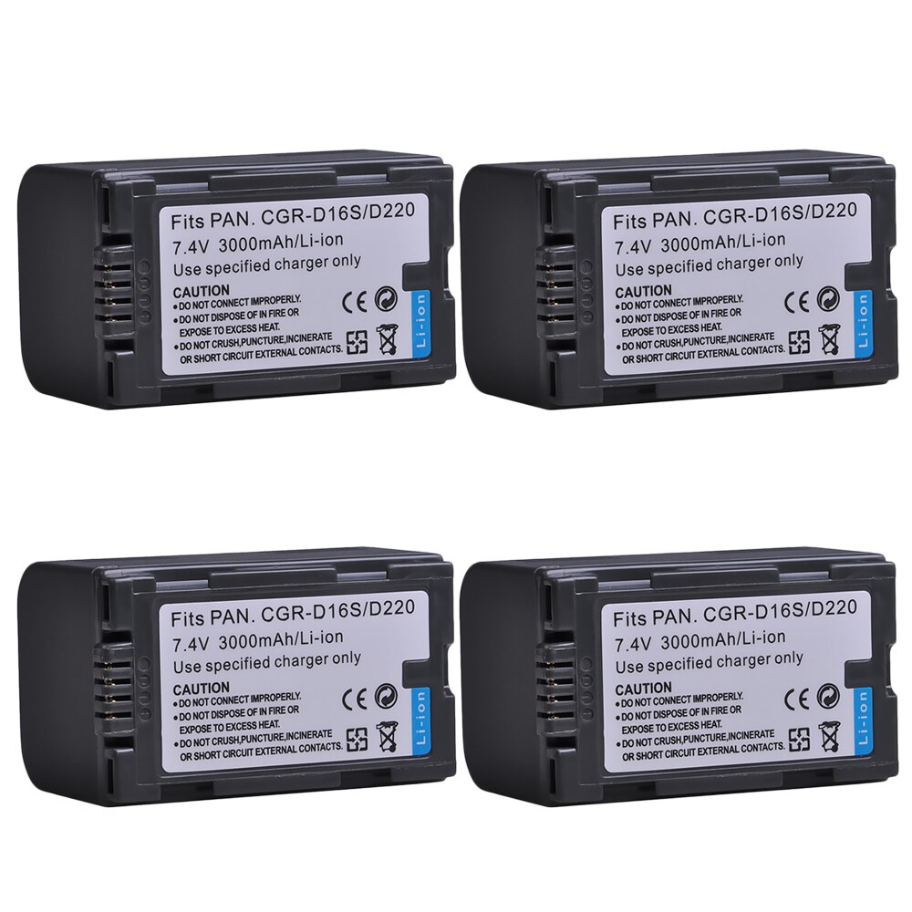 3000mah CGR-D220 CGR-D16S CGR D220 D16S batería para Panasonic VW-VBD23... DVC15... AG-DVC7... AG-DVX100... AG-DVX1000... NV-C2... NV-C3 C5: 4x Battery