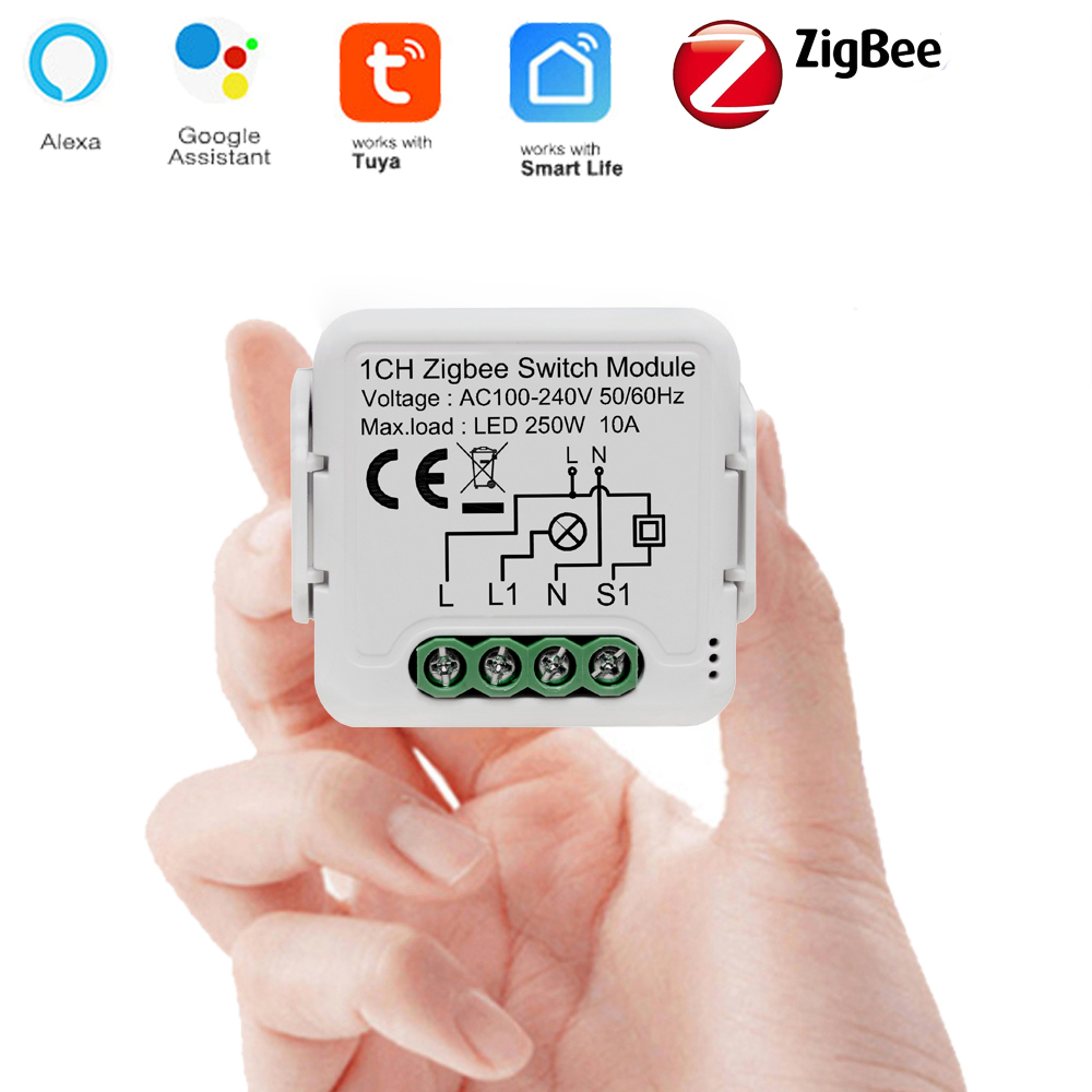 Tuya Zigbee Smart Light Switch Module,1/2/3/4 Gang Automation DIY Breaker 2 Ways Control Work with Alexa Google Home
