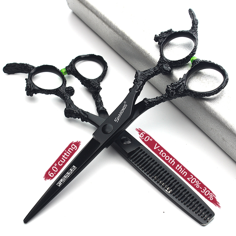 Tijeras de peluquero de 6 pulgadas y 7 pulgadas, tijeras profesionales japonesas de peluquería de acero 440C, herramientas de corte de adelgazamiento de cabello negro puro: Naranja