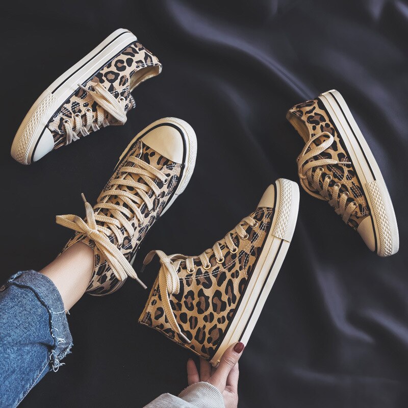 Pigesko leopard tiger sneakers lav top høj gummisko god 35-40 flad hæl snøre klassiske basic casual sko chic