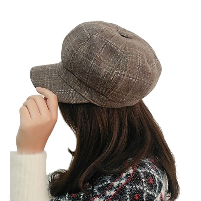 Rutig basker kvinnor utomhus sport springa mössa höst och vinter män stilig åttkantig mössa retro brittisk emalj målare hatt