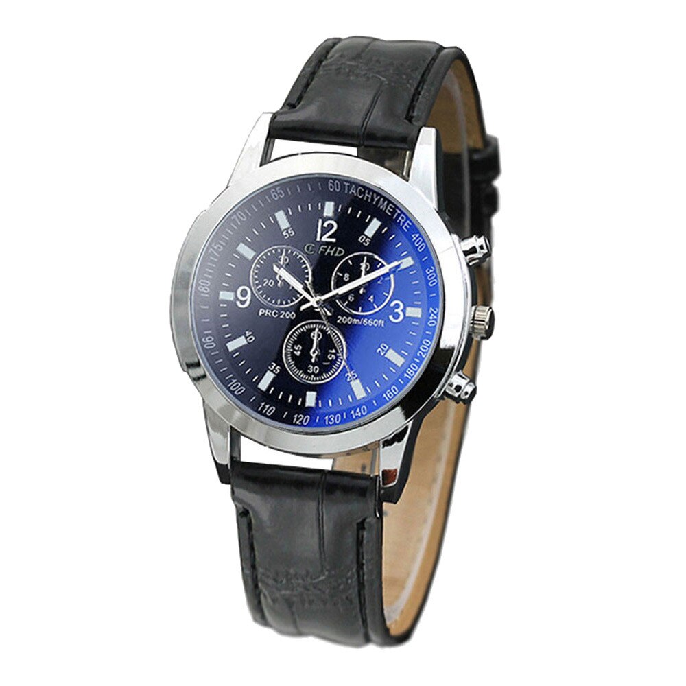 bleu Ray verre montre neutre Quartz simule montre-bracelet Reloj de hombre: C