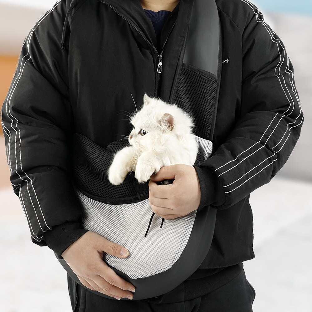 Hands Free Pet Carrier Adjustable Padded Leash Breathable Shoulder Bag Front Pocket Carrying Belt For Small Dogs Cats 40x22x10cm