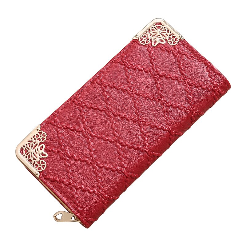 Long Wallet Women Purses Hollow Embossed Lingge Wallet Lady Sweet Clutch Wallet Multi-card Purse Portefeuille