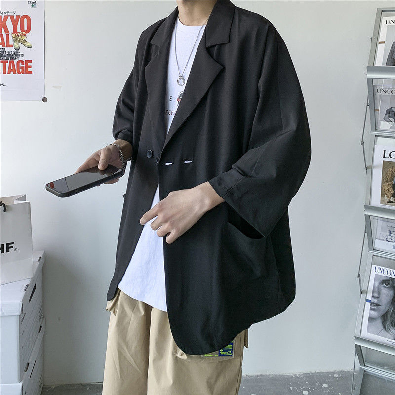 Solid Color Formal Suits Men Korean Loose Business Casual Suits Men's Social Breathable Short-sleeved Suit Jacket Men