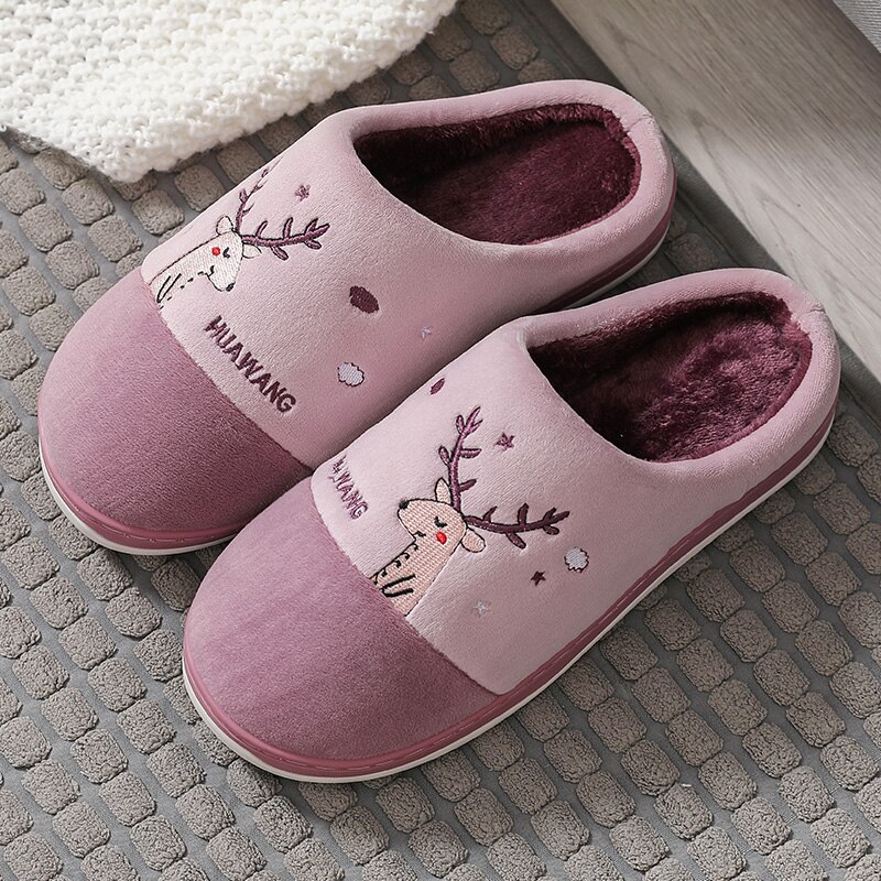 Cerf hiver avec des pantoufles de coton pour les femmes intérieur belle pantoufles d'hiver: VIOLET / 40-41