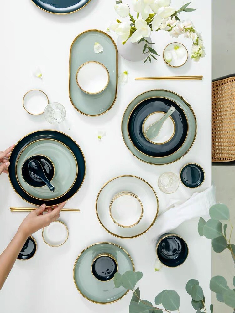Plates Dishes Luxury Tableware Plate for Food Porcelain Kitchen Dish for Restaurant Party 1/2/4 Person Dinner Plates Set